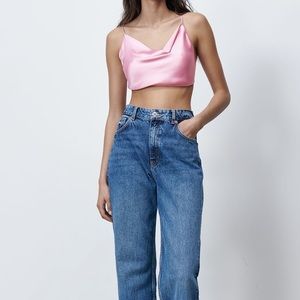 Zara pink satin crop top